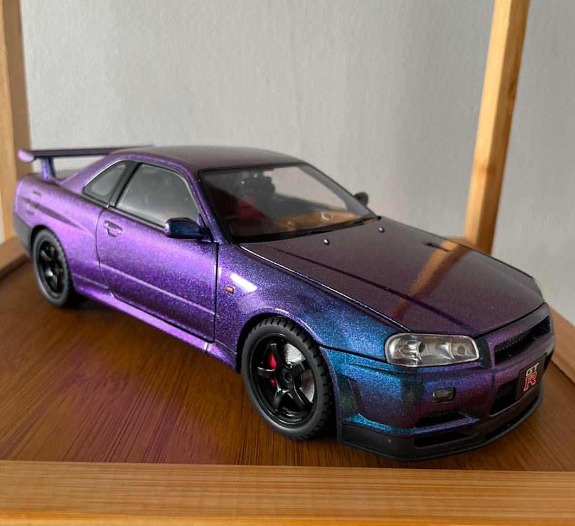 Large Purple 1:18 Nissan Skyline GT - R R34 Diecast Model Car Collectible - Nexloop
