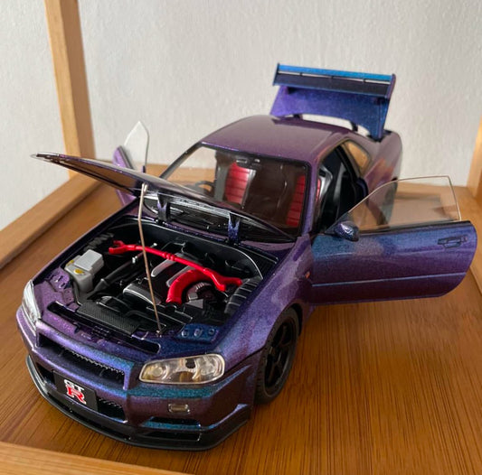 Large Purple 1:18 Nissan Skyline GT - R R34 Diecast Model Car Collectible - Nexloop