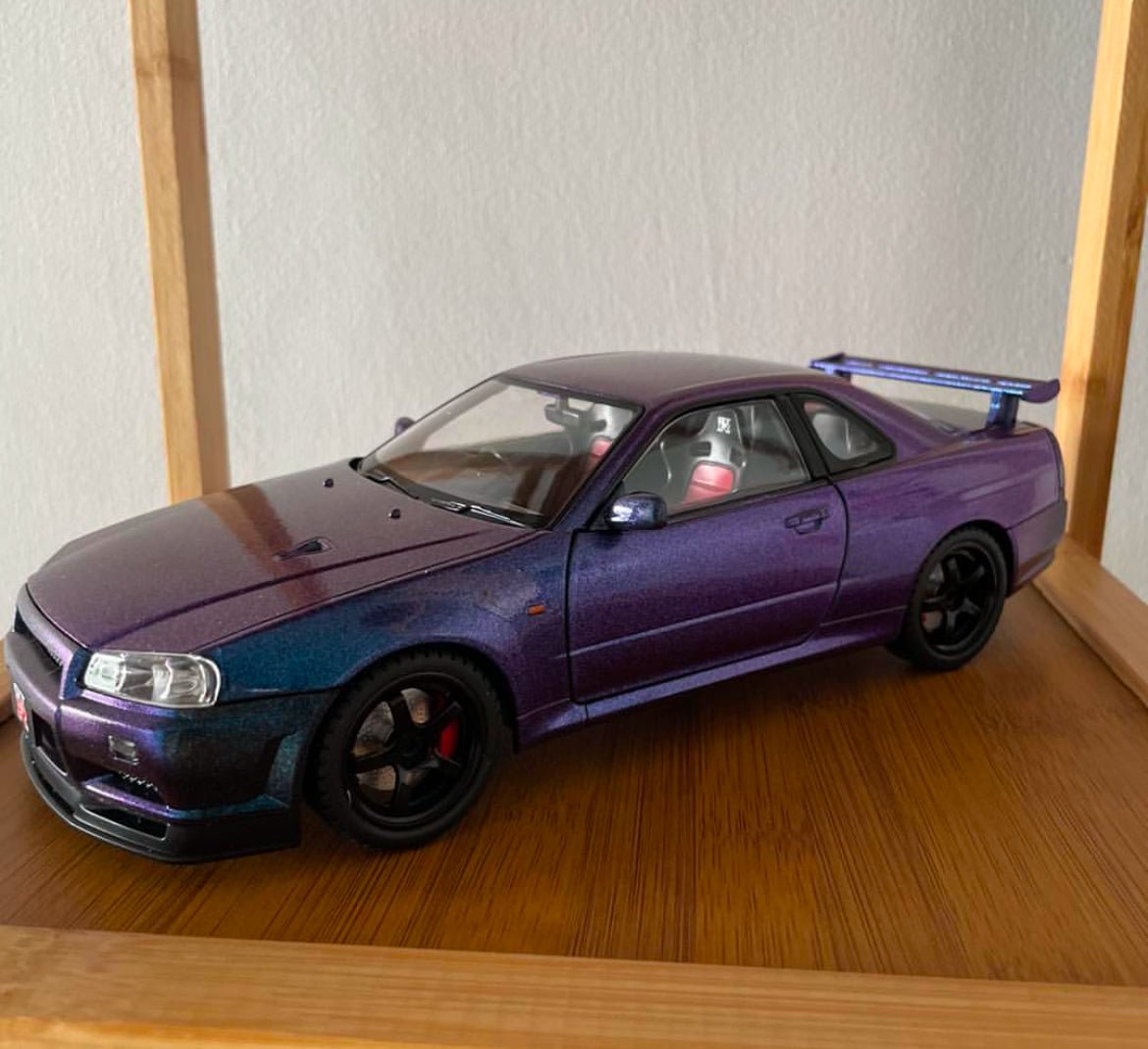 Large Purple 1:18 Nissan Skyline GT - R R34 Diecast Model Car Collectible - Nexloop