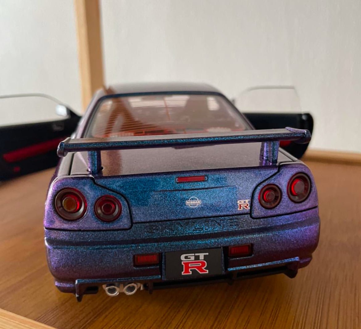 Large Purple 1:18 Nissan Skyline GT - R R34 Diecast Model Car Collectible - Nexloop